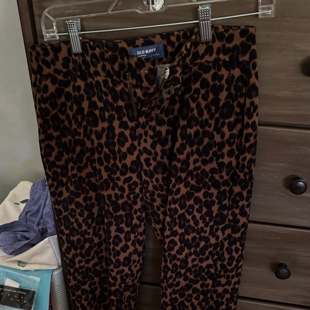 Old Navy Leopard Print Straight Leg Pants - Brown and Black